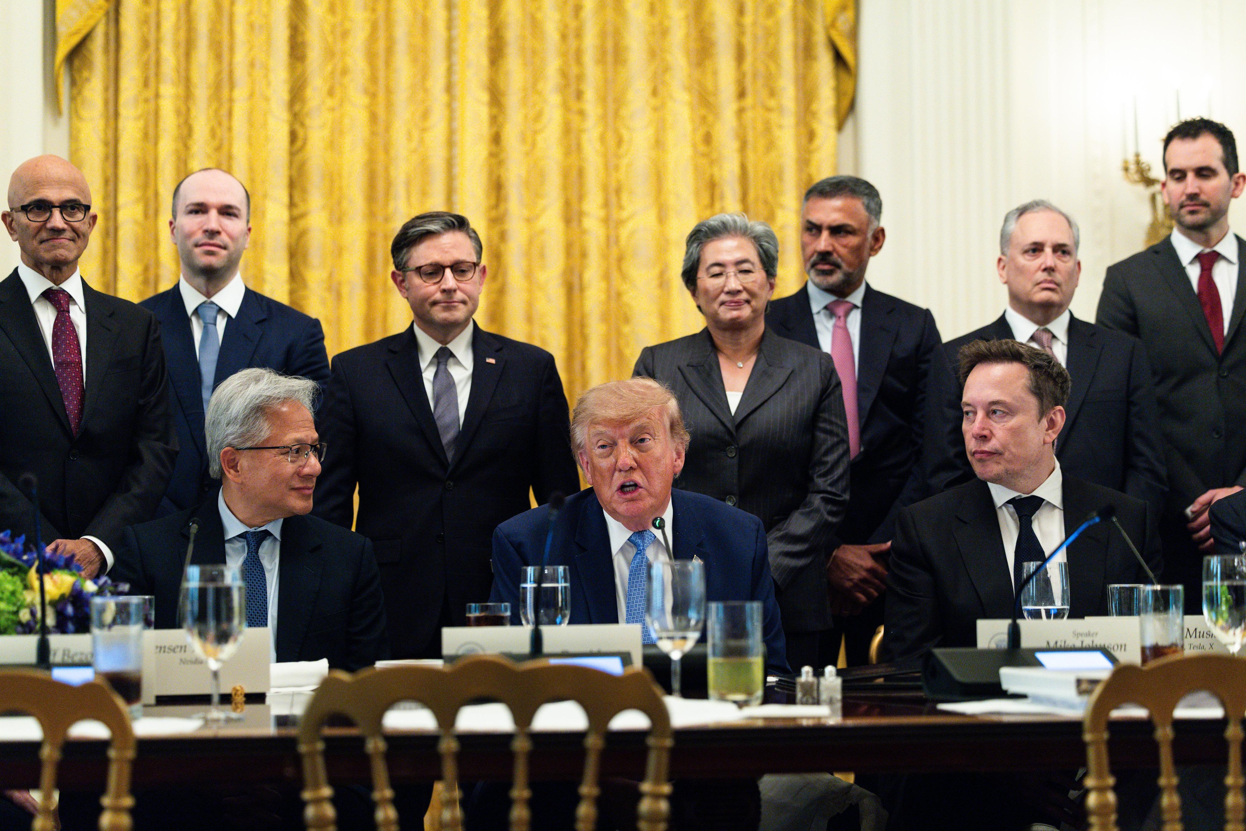 Elon Musk and Mark Benioff pledged to rename SpaceXAI and AIForce, while Satya Nadella and Nvidia adopt "super intelligence", as Silicon Valley follows Trump