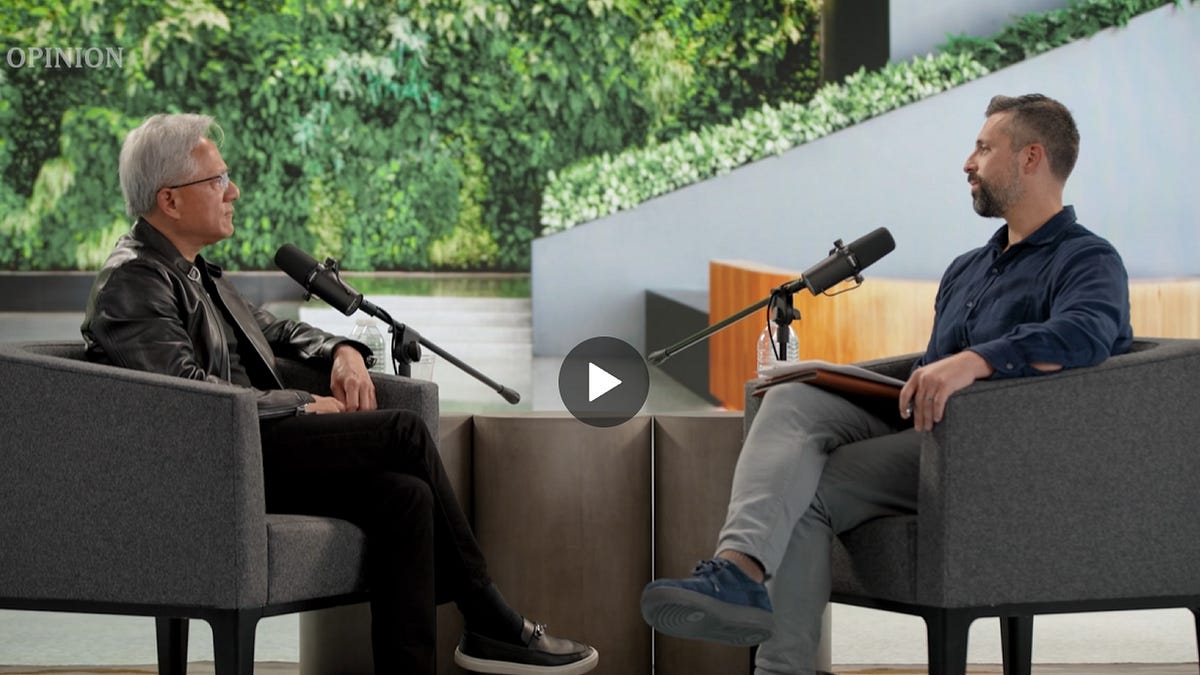 Jensen Huang tells Ezra Klein that AI is just software whose existential risks are overstated, yet his standards would shut down OpenAI and 10x safety spending