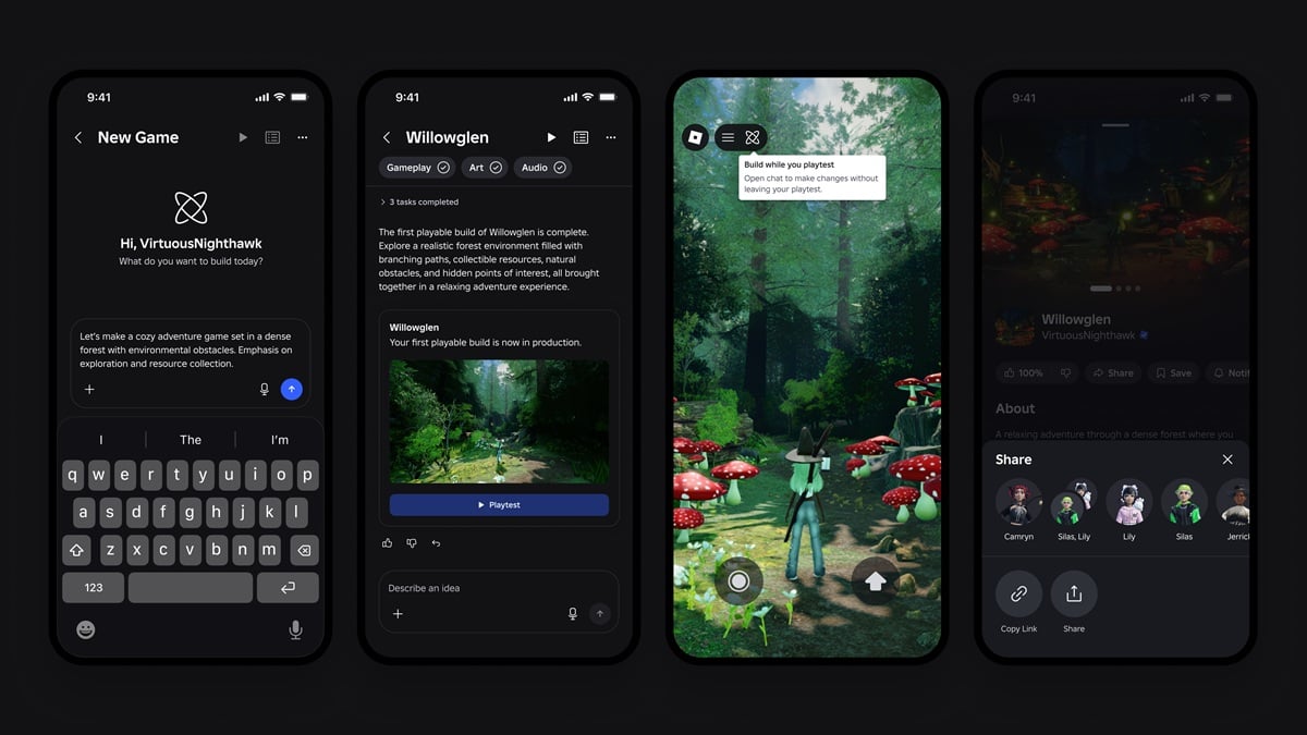 Roblox unveils Build, which lets users create basic games through text prompts directly within its mobile app, powered by Roblox's models and open-source models