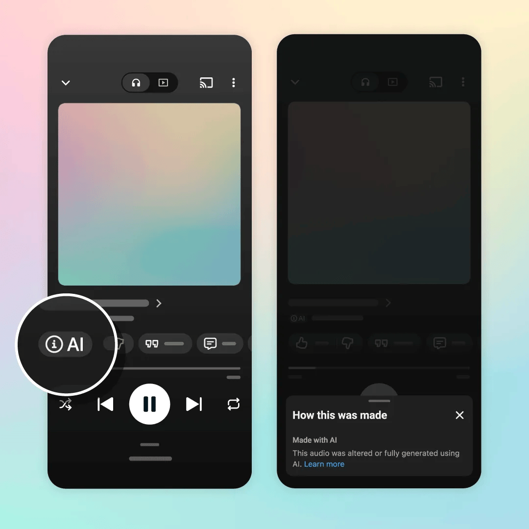 YouTube Music rolls out labels for songs created with the help of AI; Spotify has AI labels, and Apple Music plans to add "Made With AI" labels later this year